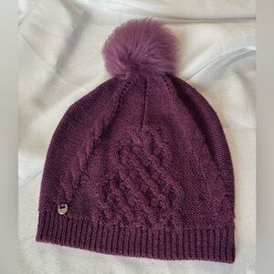 UGG Plum Cable Knit Beanie with Pom-Pom